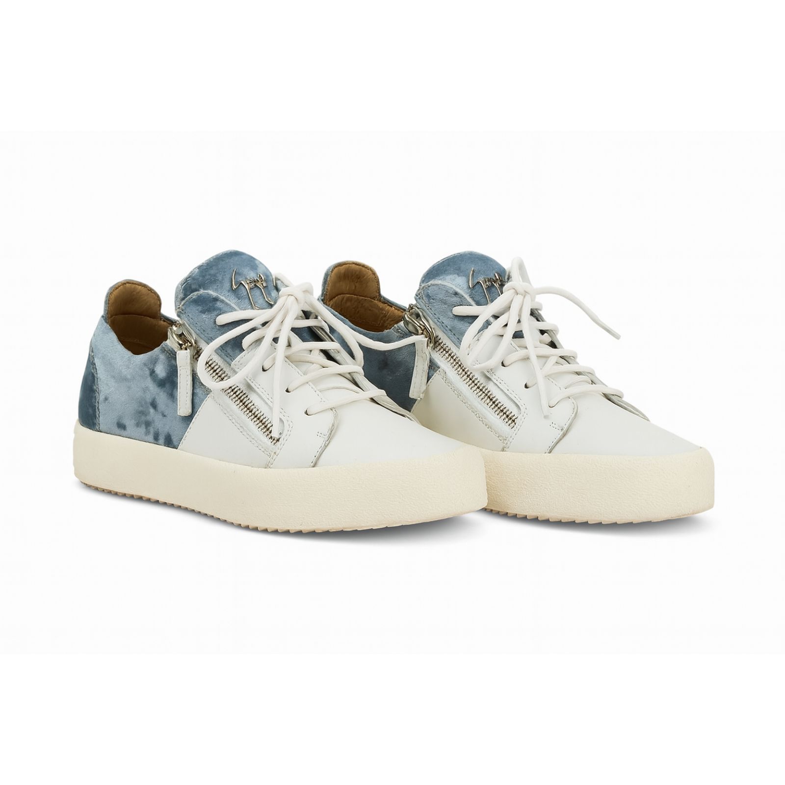 Giuseppe Zanotti Velvet Leather Zip Low Top Sneakers Womens Eu 37 Us 6.5 Italy